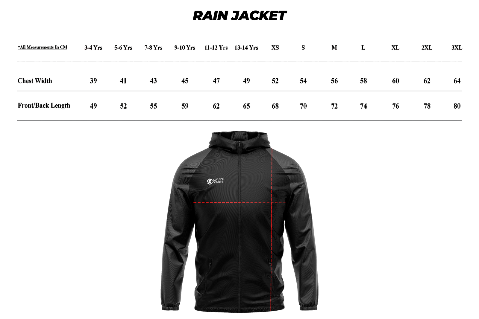 Rain Jacket size guide