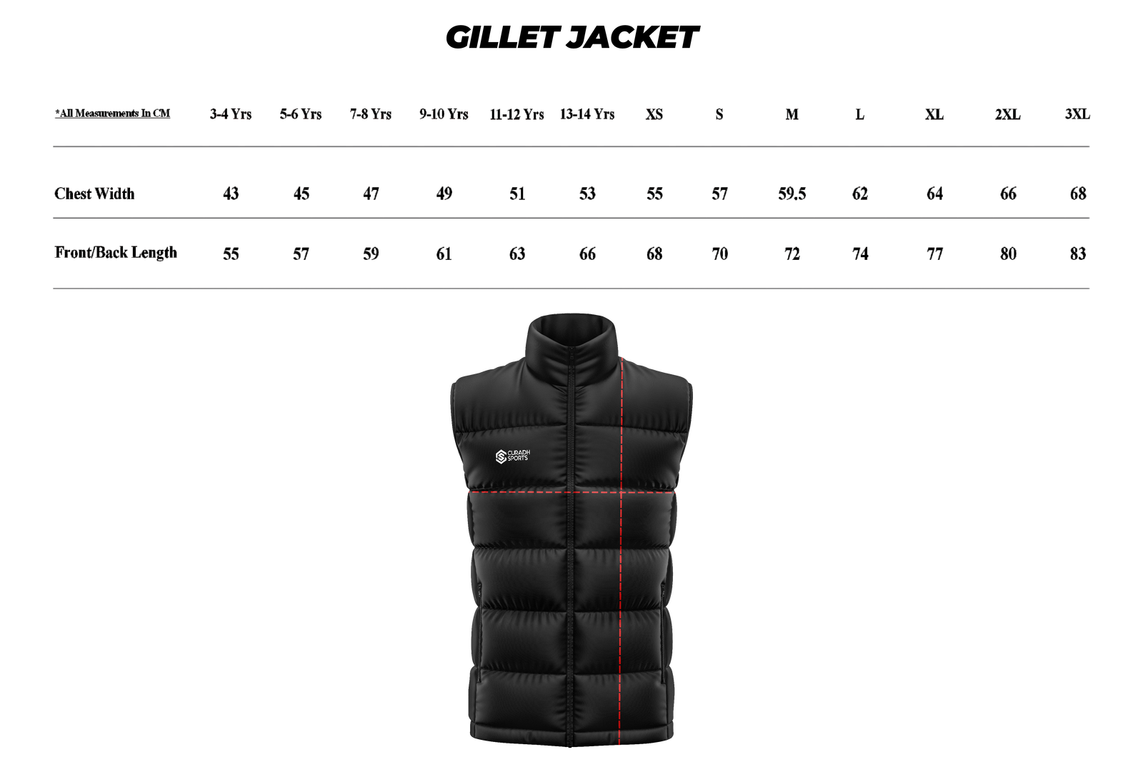Gilet size guide
