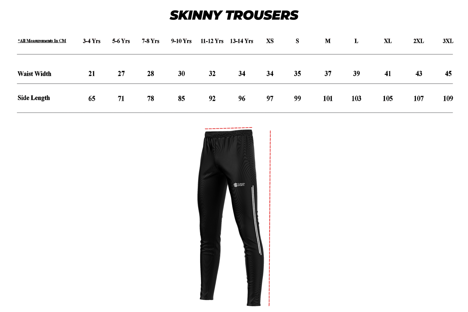 Skinny Trousers size guide